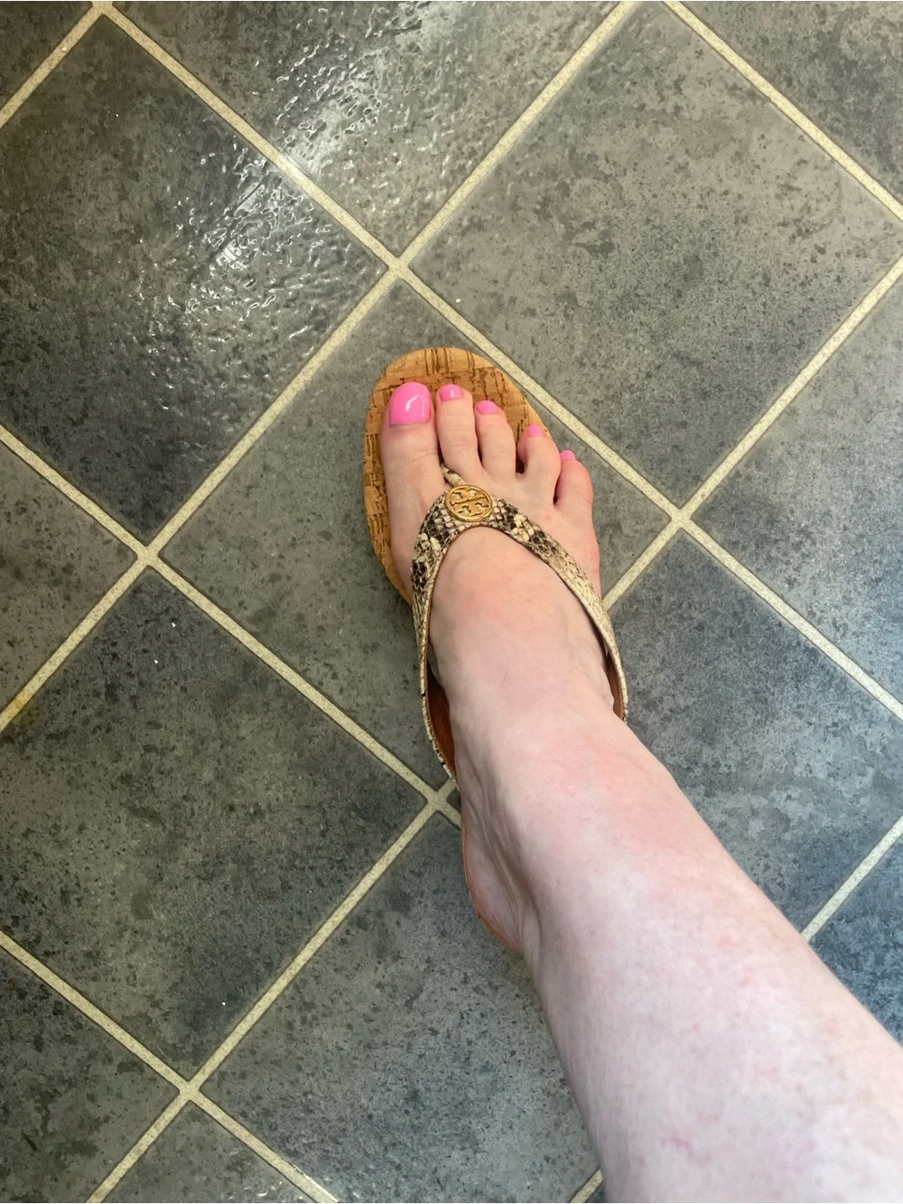 Tory Burch Cork Wedge Sandals with Snake-Print Straps and Gold Logo
